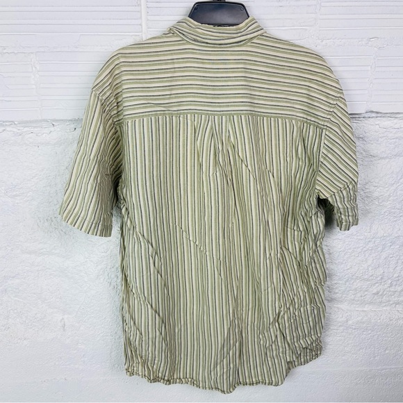 Falls Creek vintage Beige & green Striped cotton Button-Down short sleeve Shirt - Picture 12 of 13